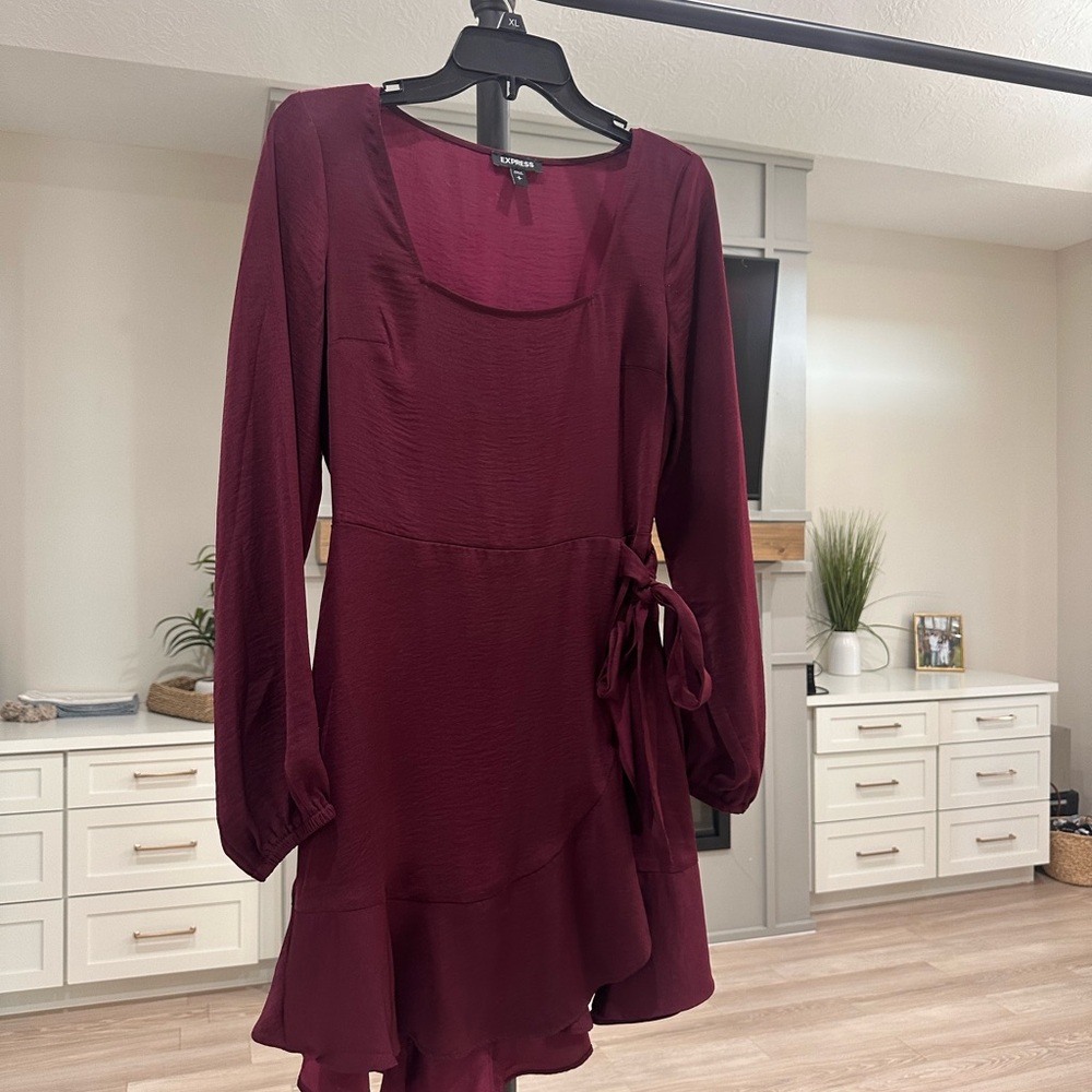 Express Deep Red Long Sleeve Dress